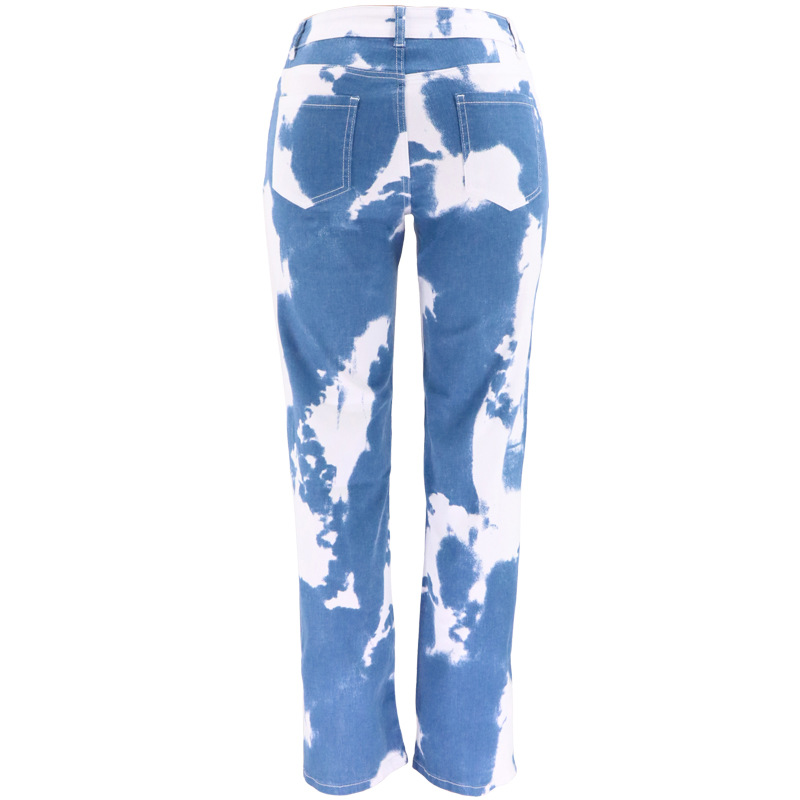 Title 5, Tie Dye Print Straight Leg Jeans For Women