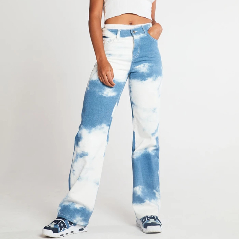 Title 6, Tie Dye Print Straight Leg Jeans For Women