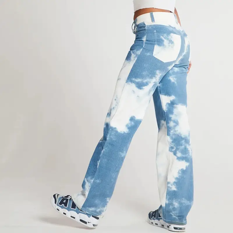 Tie Dye Print Straight Leg Jeans For Women