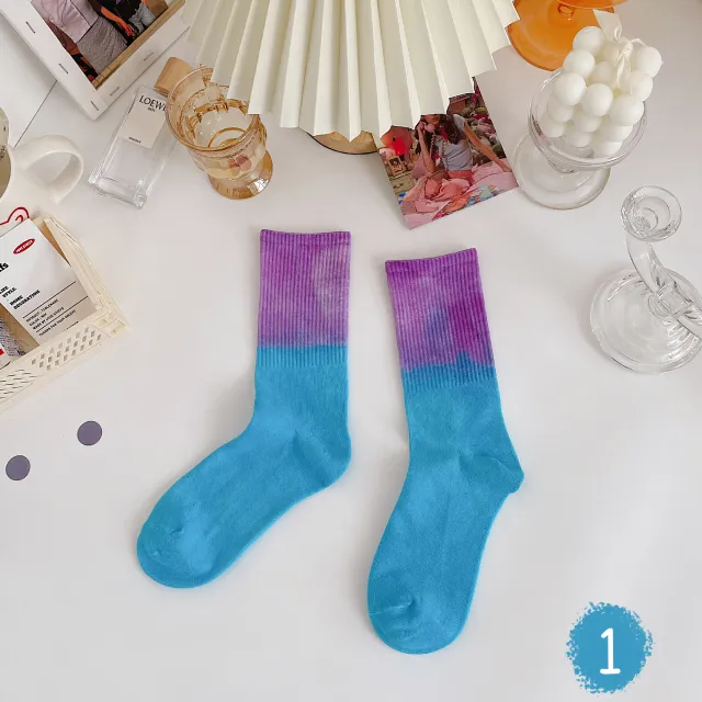 Korean Fashion Hip Hop Harajuku Socks Colorful Tie Dye Gradient Pattern Socks Street Fashion Hip Hop Skateboard Socks Colorful - Shop at LoveMi