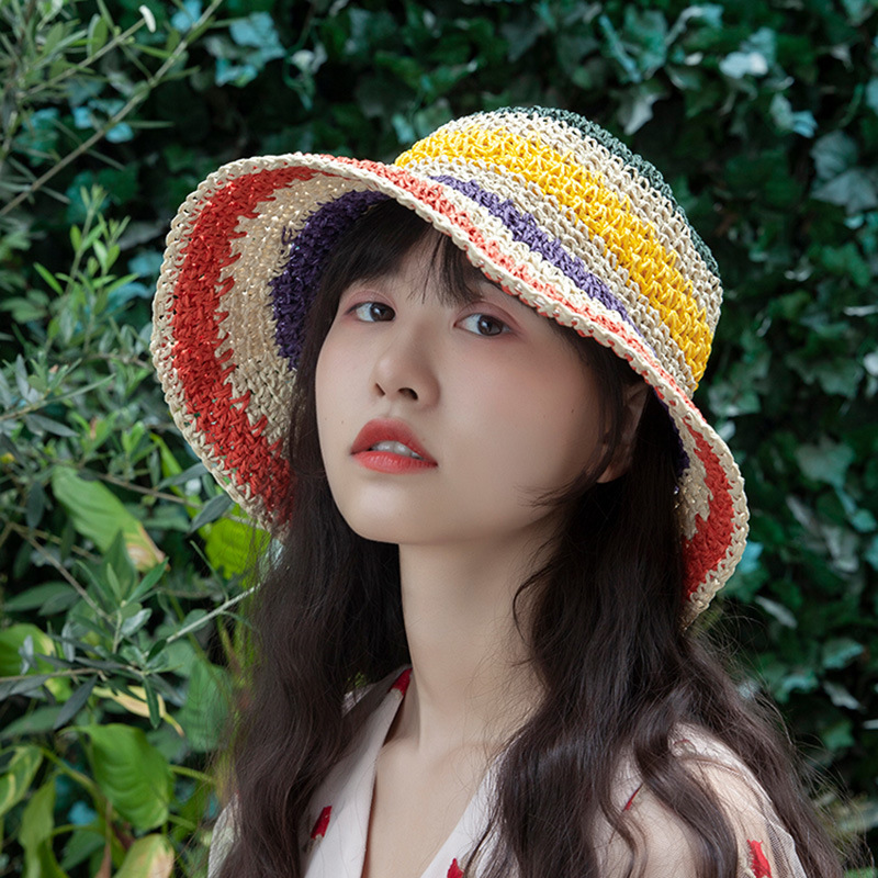 Colorful Striped Sun Visor Hand-woven Straw Hat