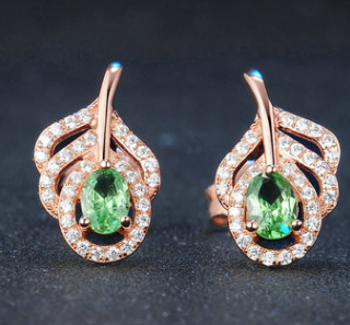 S925 SterlingSilver Color Treasure Jewelry Natural Peridot Peacock Feather Earrings Earrings Micro-inlaid Jewelry