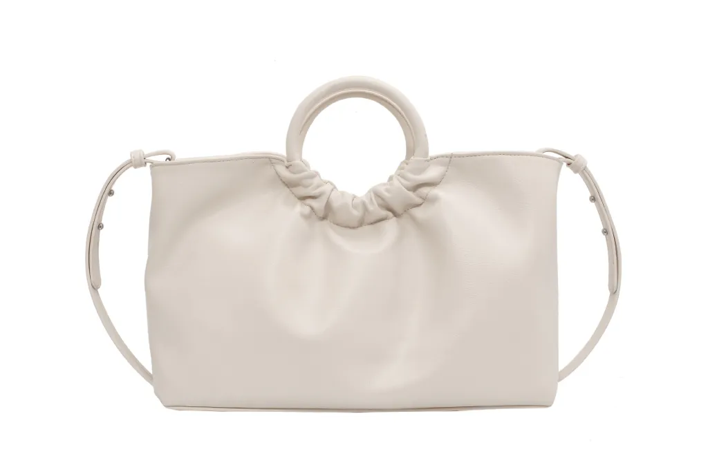 Popular New Trendy Fashion Net Red One-Shoulder Fold Casual Tote Bag - White