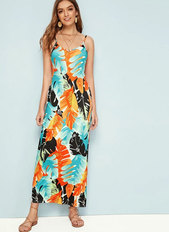 Spring Summer Hot Sale Dress Color Totem Printed Sleeveless Vest Long Skirt