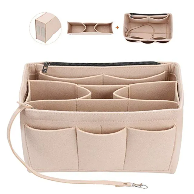 Cross Border Felt Cosmetic Bag Multi Function Large Capacity Bag Middle Bag Travel Wash Felt Storage Bag Khaki - Shop at LoveMi
