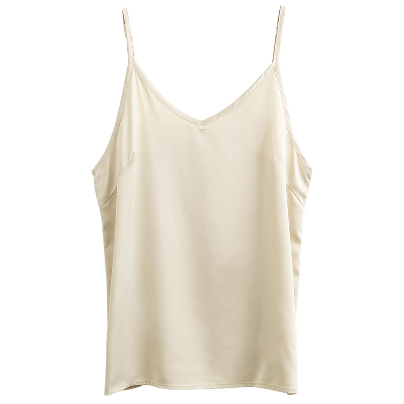 Ice Silk Suspenders With a Top Imitation Silk V-Neck Satin Black Bottoming Shirt Glossy And Smooth Vest