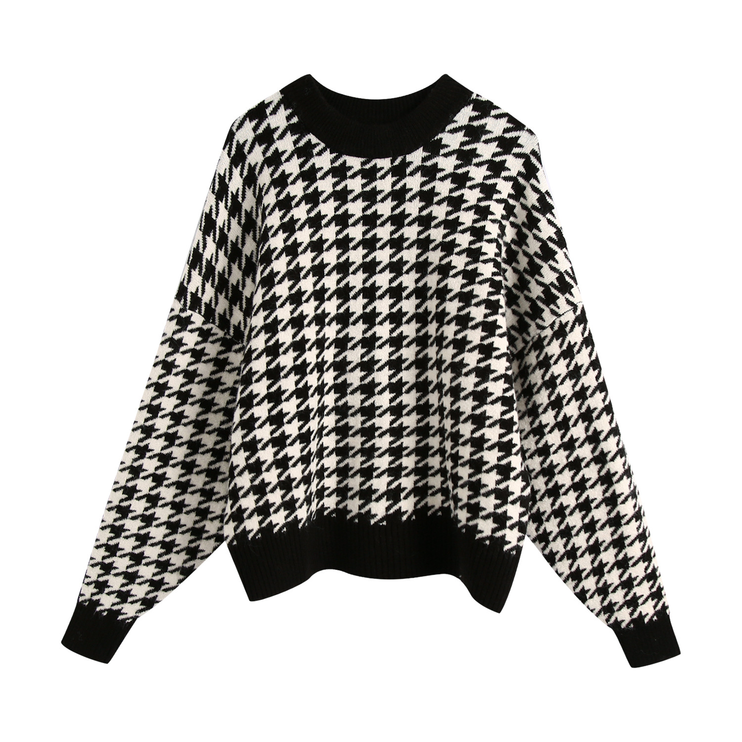 Knitted Top Houndstooth Knitted Sweater