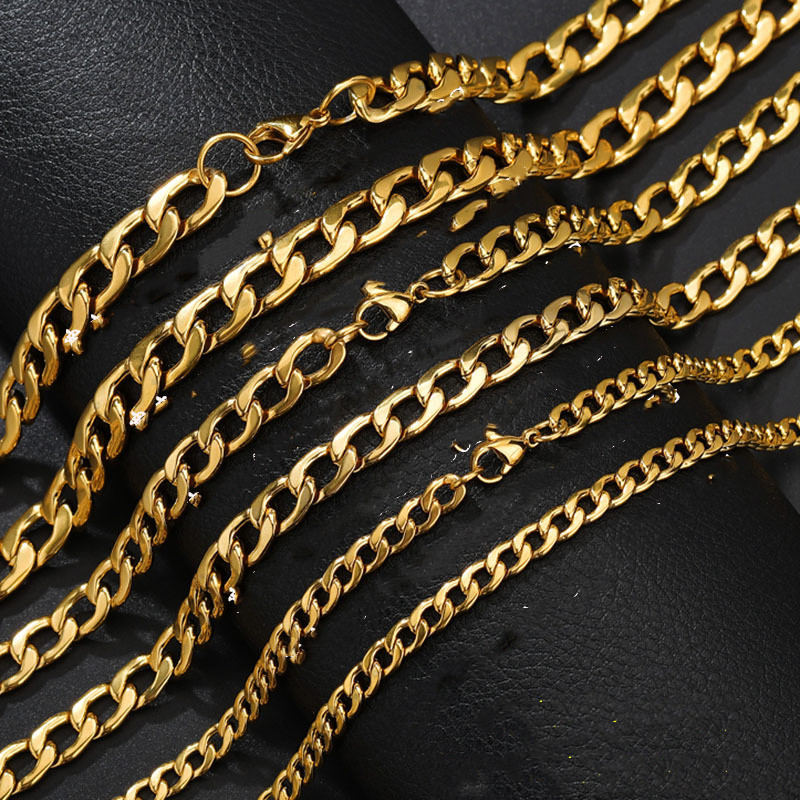 Hip Hop NK Necklace Wide Flat Men's Thick Chain Stainless Steel 18K Gold Plated