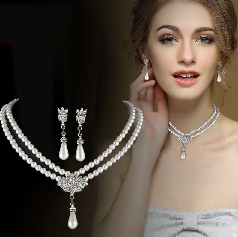 European And American Jewelry Bride Pearl Crystal