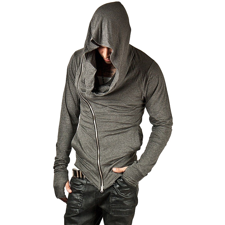 Men's Diagonal Zipper Hooded Sports Sweatshirt
