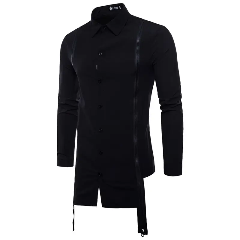 European And American Men'S Slim Double Zipper Decoration Personality Long-Sleeved Shirt Trend