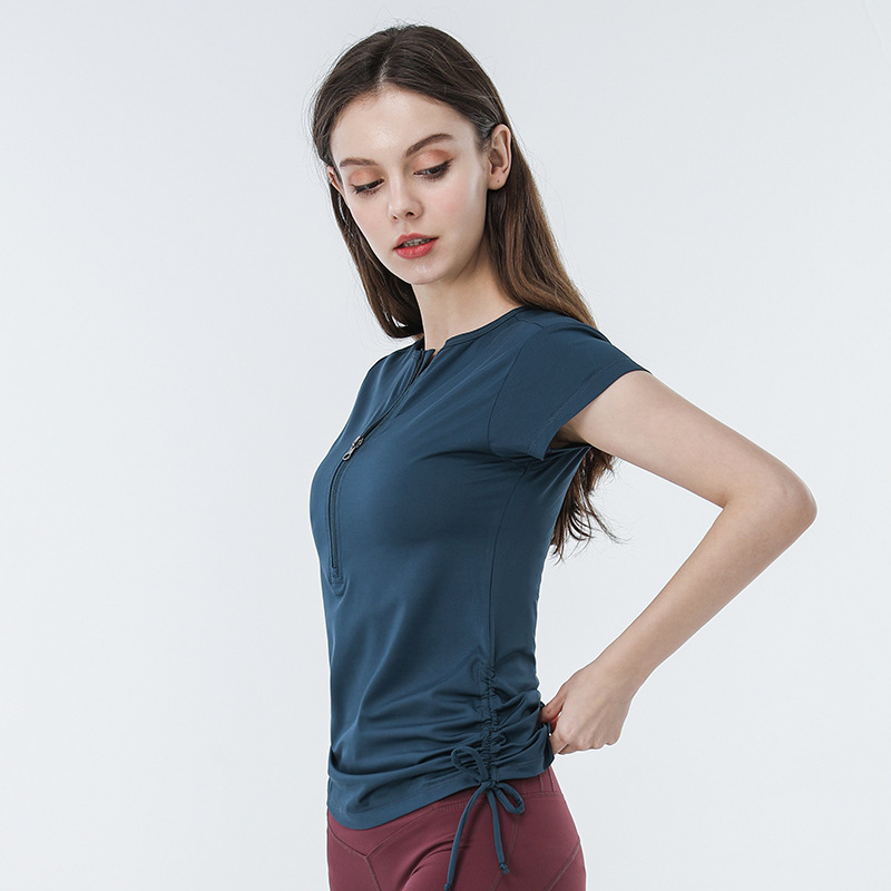 Round Neck Yoga Wear Half Zipper Short Sleeve t-Shirt