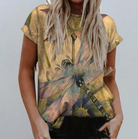 Female Dragonfly Print Crew Neck T shirt Figure 3 - Shop at LoveMi