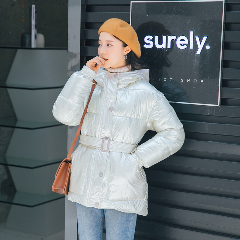 Women's Short Down Padded Coat With Waist And Thinner