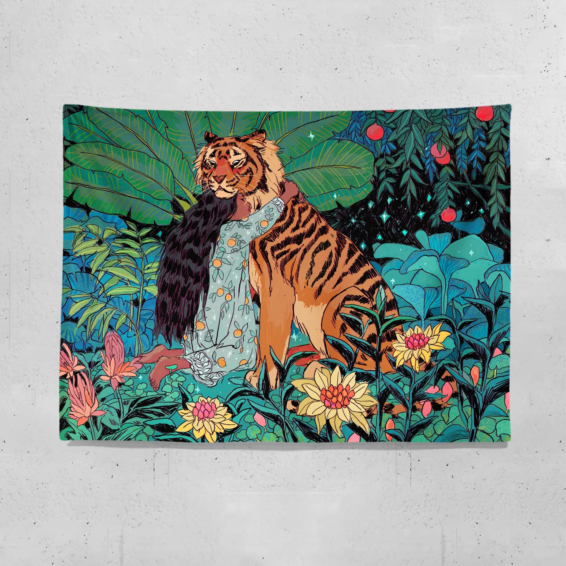 Girl And Tiger Fresh Wall Cloth Girls