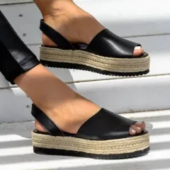 Summer New Style Thick Soled Fish Mouth Women's Sandals One Word Buckle Sandals Women - Black - View 1