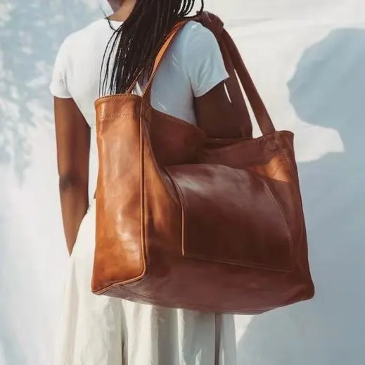 Large Capacity Oil Wax Tote Bags for Women Shoulder