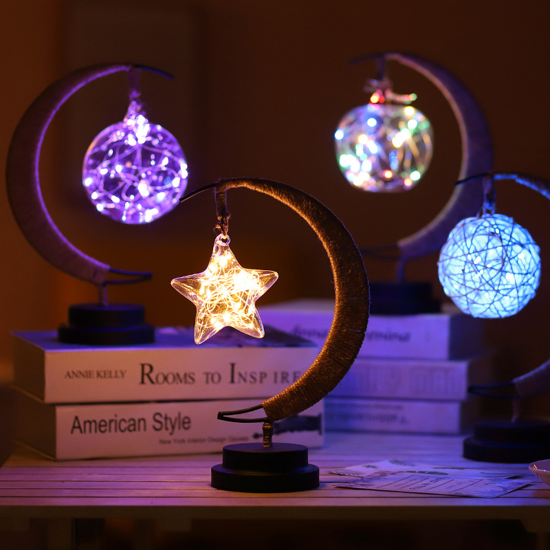 Led Moon Light Wrought Iron Ornament Light Star Shape Copper Wire Light Decorative Light USB Battery - Image 6