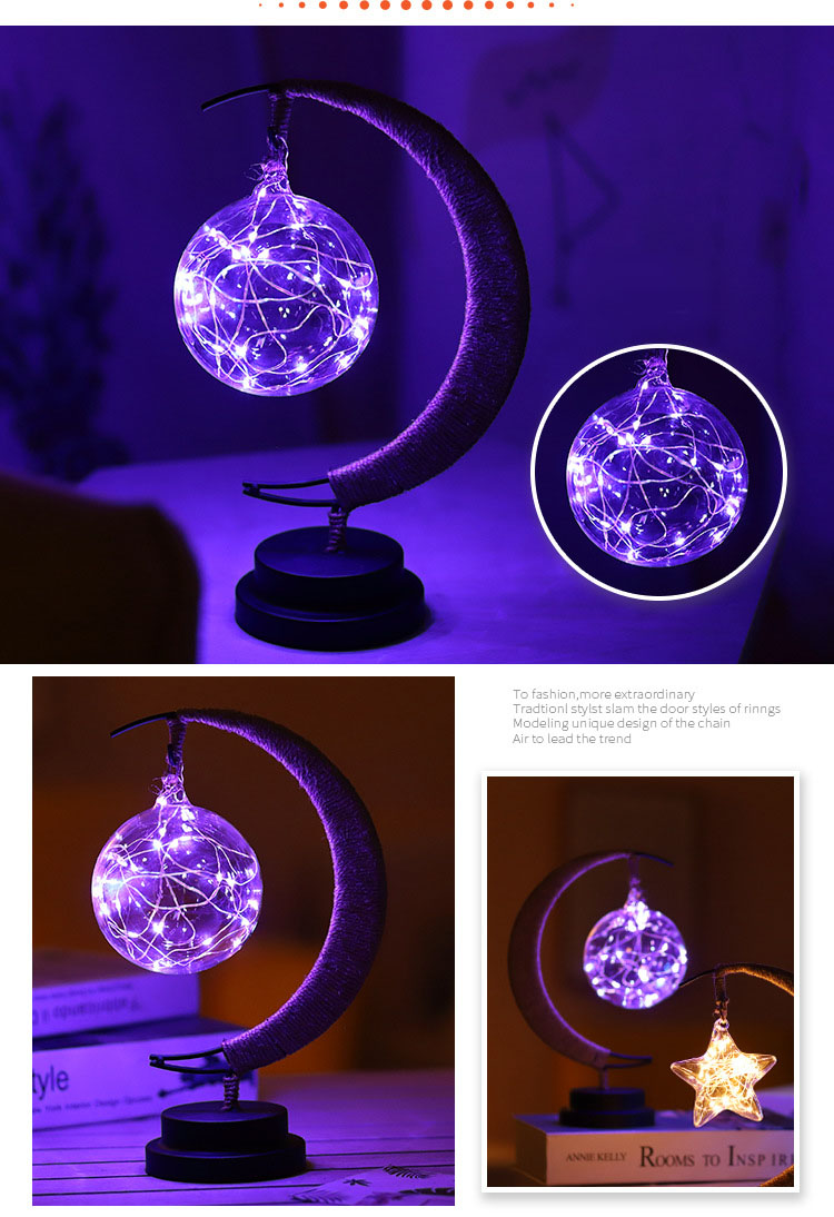 Led Moon Light Wrought Iron Ornament Light Star Shape Copper Wire Light Decorative Light USB Battery - Image 5