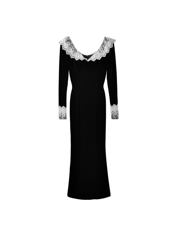 Autumn And Winter French Long Sleeved Lace V Neck Temperament Long Dress Autumn And Winter French Long - Shop at LoveMi