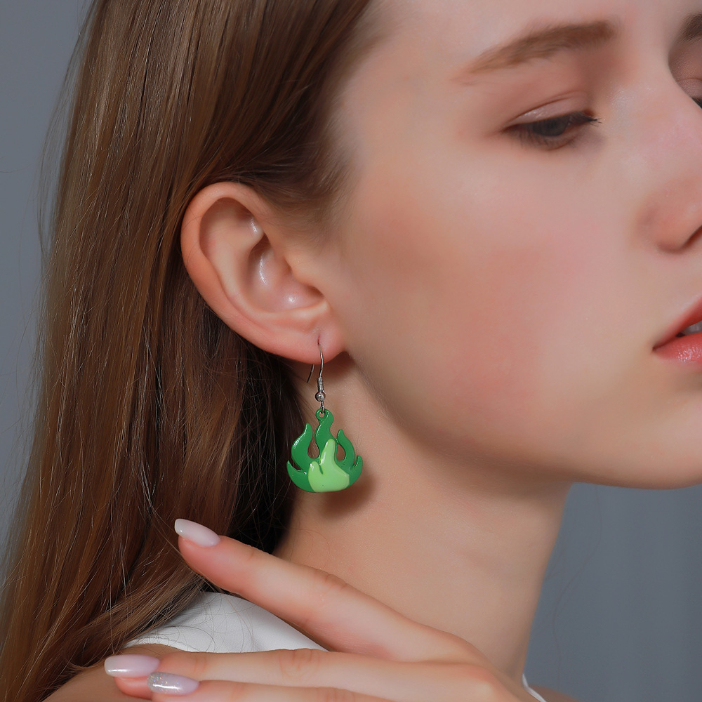 Funny Earrings Fashion Cartoon Acrylic Color Flame Flame Earrings Personality Fun Earrings