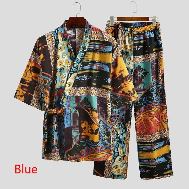 Men Pajamas Sets Men Half Sleeve V Neck Printed
