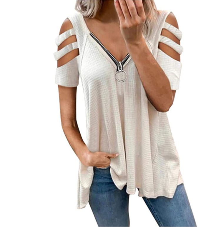 Zip Off Shoulder Short Sleeves