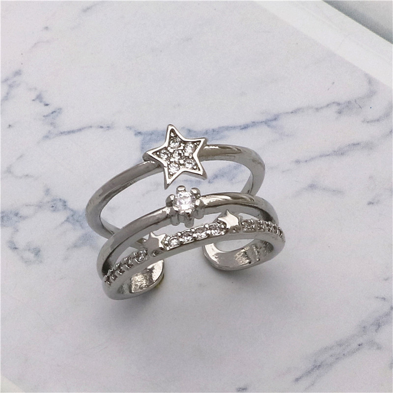 Women's Three-layer Star Open Ring With Diamonds Adjustable Size Multi-layer Ring
