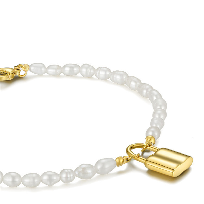 European And American Personality Natural Pearl Padlock Bracelet