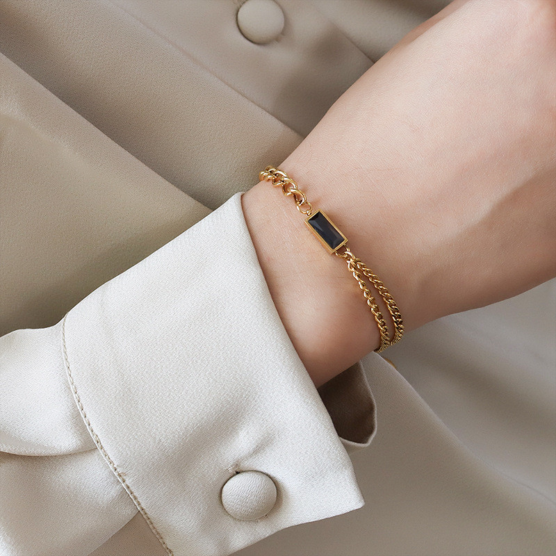 Chain Zircon Double Chain Stacked Necklace Women Bracelet