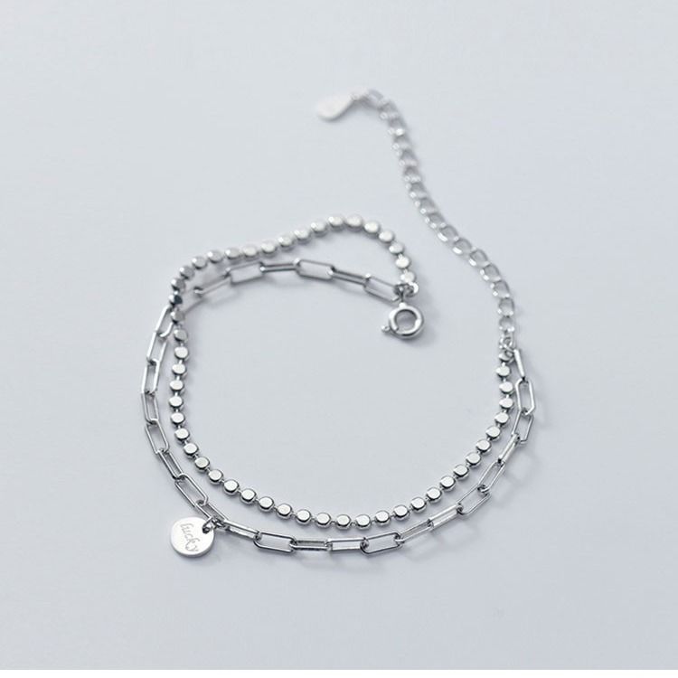 Round Brand Chain Double-Layer Bracelet Silver Simple Design Sense Niche Trend Female Girlfriends Net Celebrity Lucky Bracelet