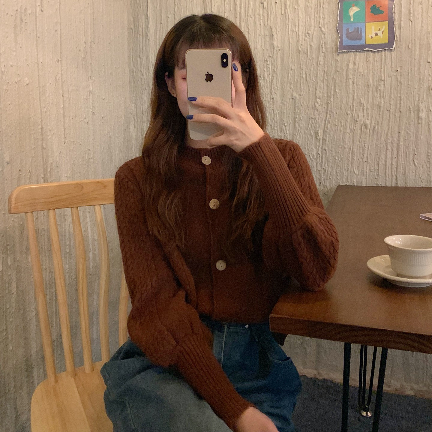 Bubble Long-sleeved Twist Sweater Cardigan Loose Top