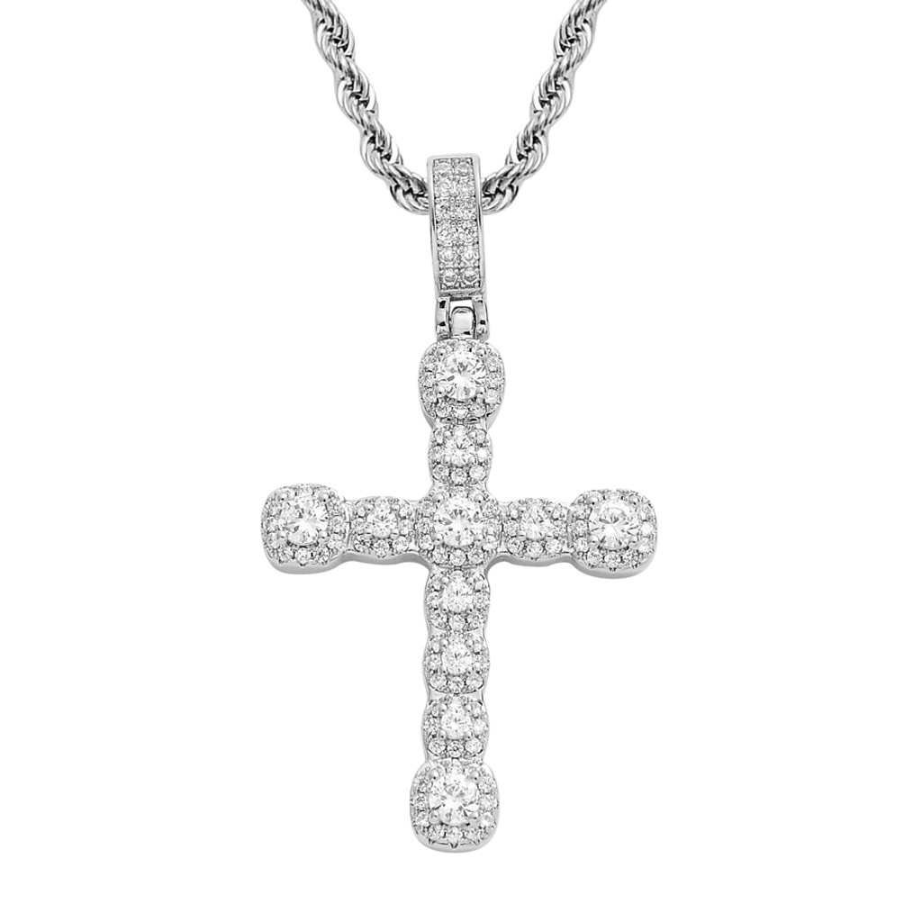 14K Gold Plated CZ diamond Cross Pendant 316L Stainless Steel Rope chain cross Necklace