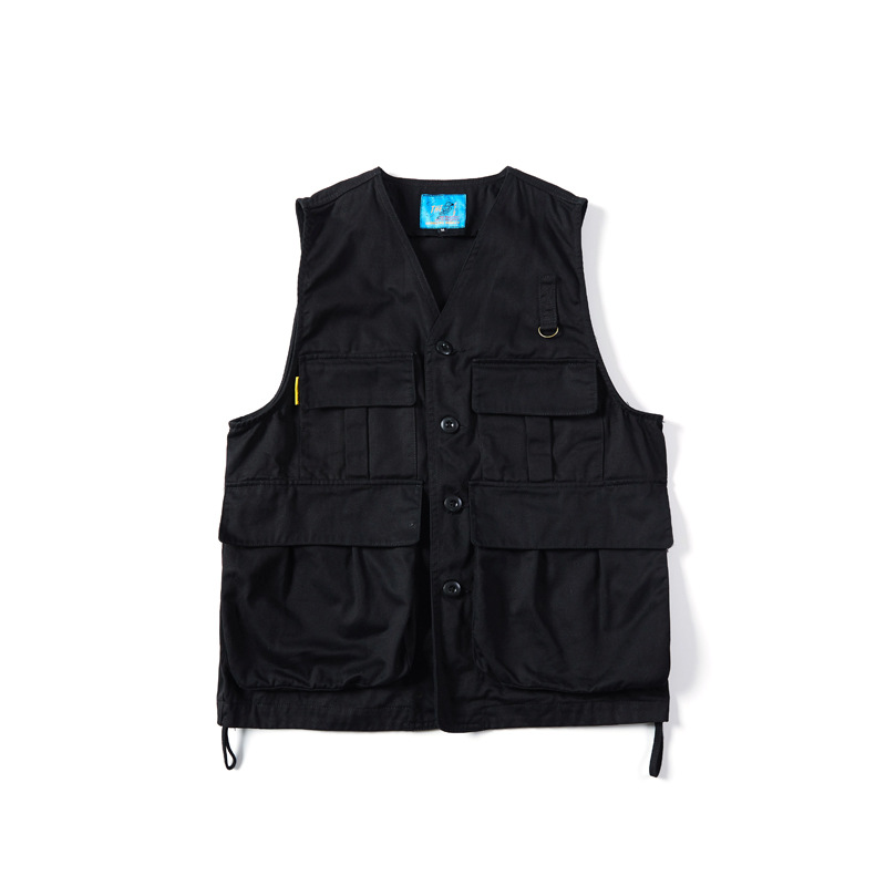 Multi-Pocket Solid Color Wear And Workwear Functional Vest