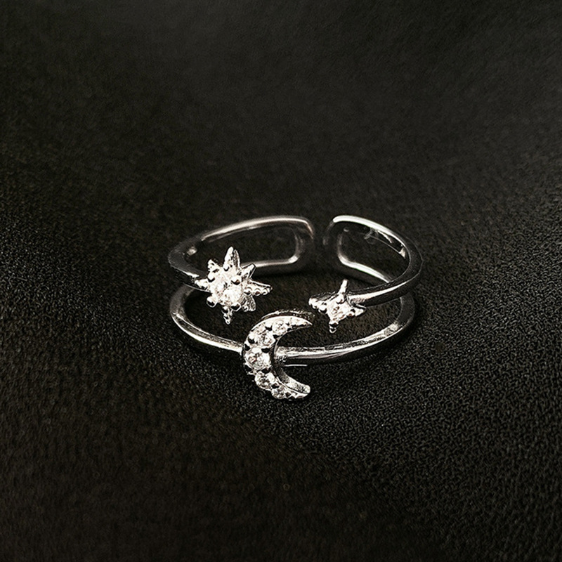 Sparkling Diamond Star Moon Opening Ring