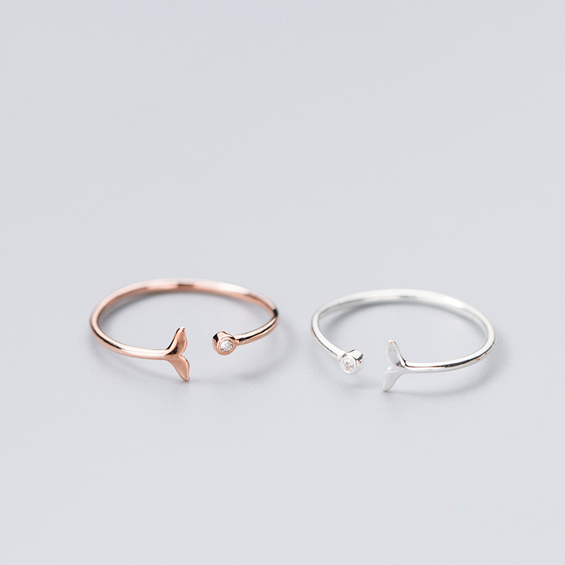 S925 Silver Ring Female Japanese And Korean Fengsen Style Round Diamond Cute Fishtail Open Index Finger Ring