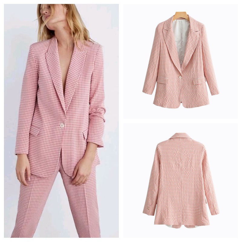 Loose Plaid Pink Small Suit Fashion Jacket