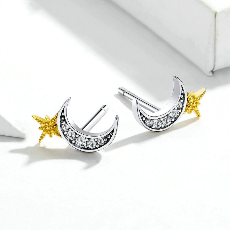 Evele Cross-Border Hot Sale Earrings Gold-Plated Sterling Silver S925 Fashion Star And Moon Earrings Simple European And American Style Girl Earrings