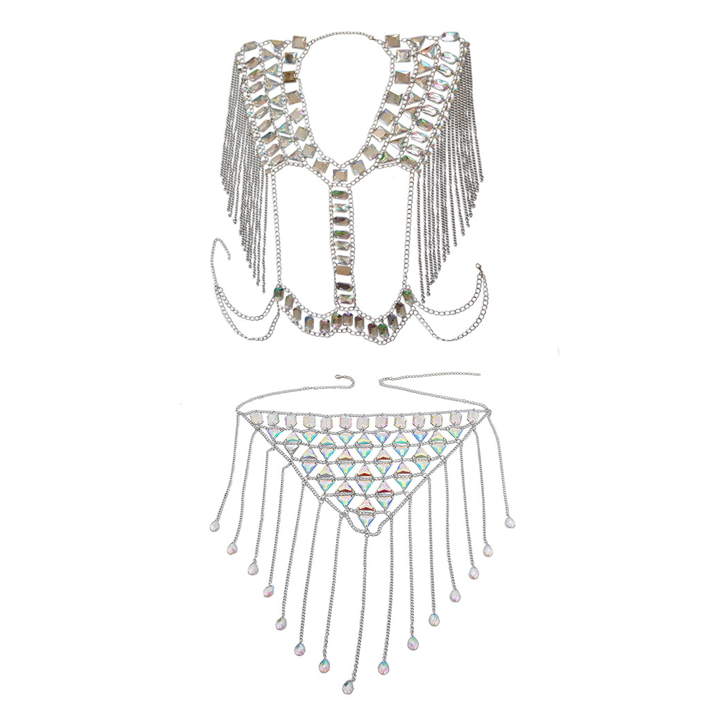 Nightclub Deach Gemstone Fringed Vest Waist Chain