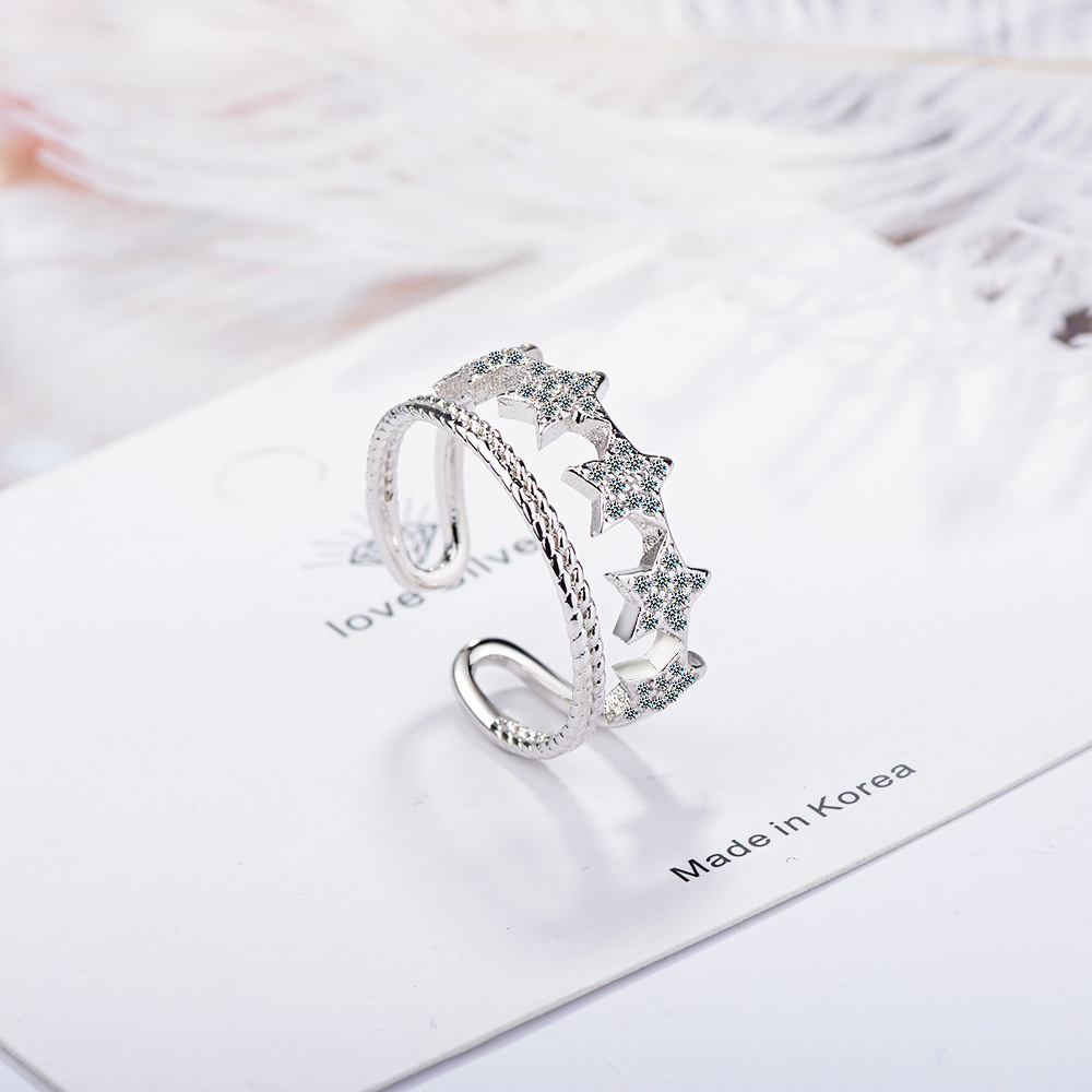 Small Fresh Diamond Double-Layer Star Open Ring