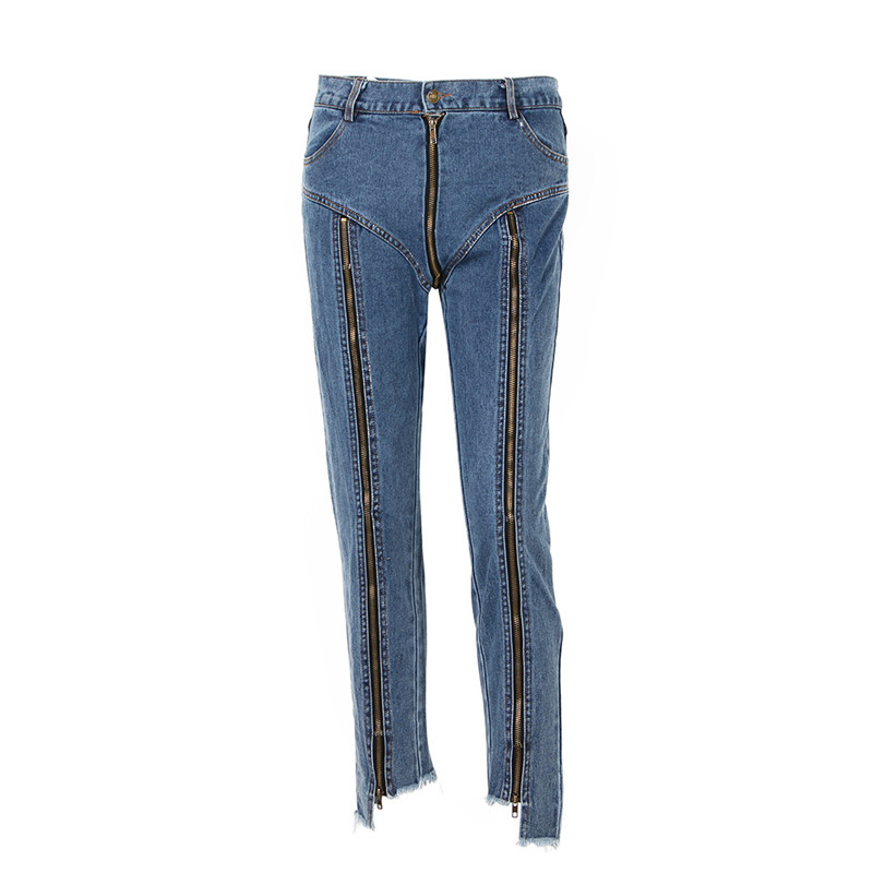 High Waist Zip Design Raw Trim Slim Cropped Jeans