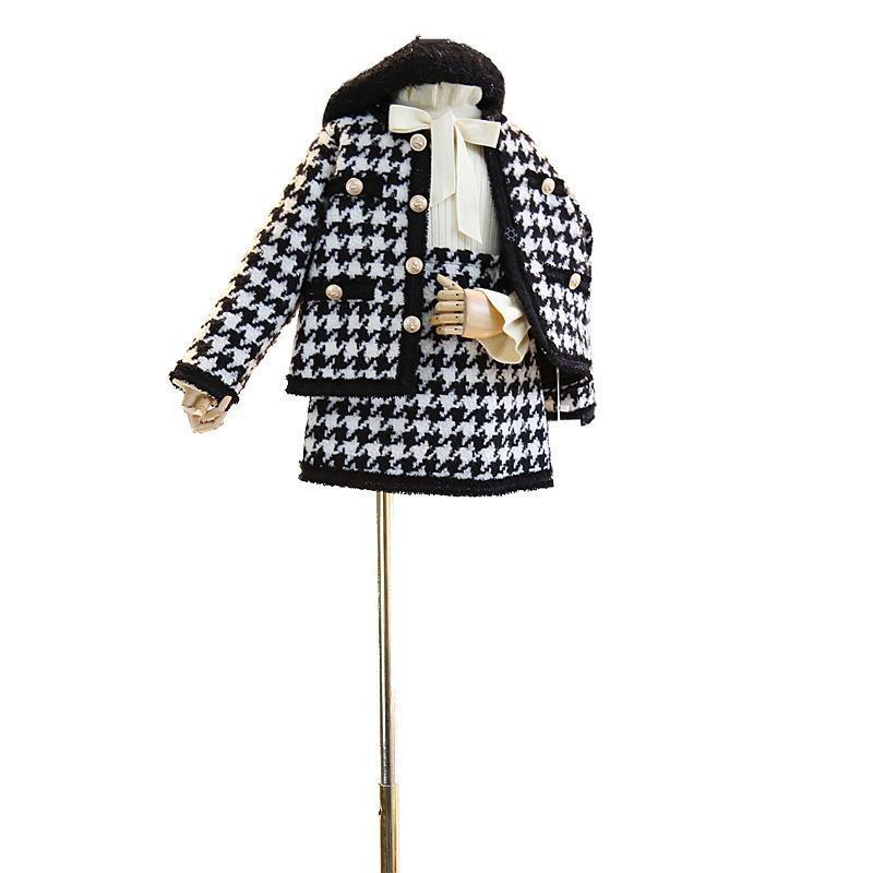 Autumn And Winter Clothes, Western Style, European And American Style Girls' Casual Suit, Girl's Small Fragrance Style Sub-Coat And Short Skirt Two-Piece Set