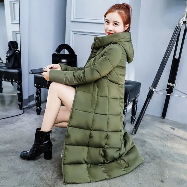 New Style Cotton Padded Jacket Women'S Thick Long Down Padded Jacket Women'S Self Cultivation Warm Cotton Padded Jacket Green - Shop at LoveMi