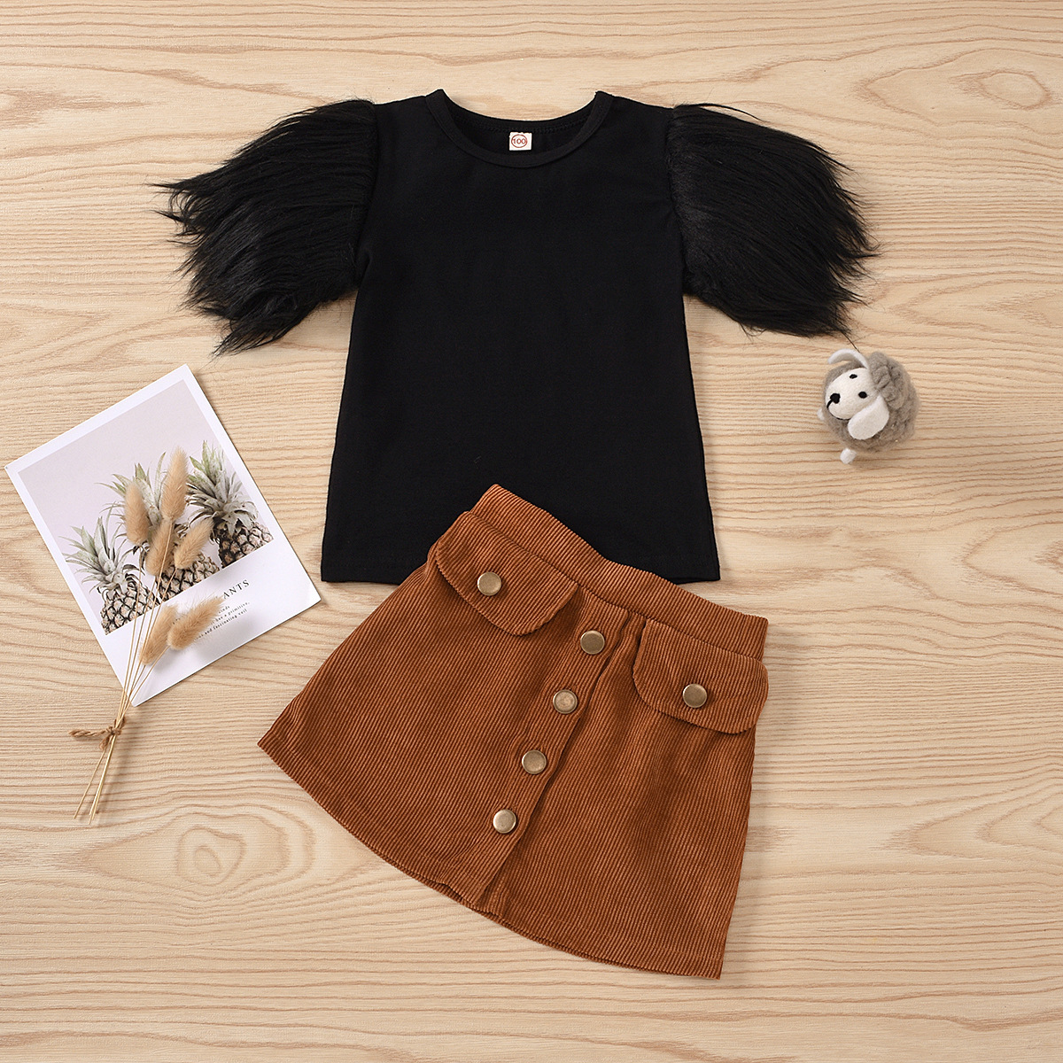 Corduroy Skirt Suit With Metal Buttons