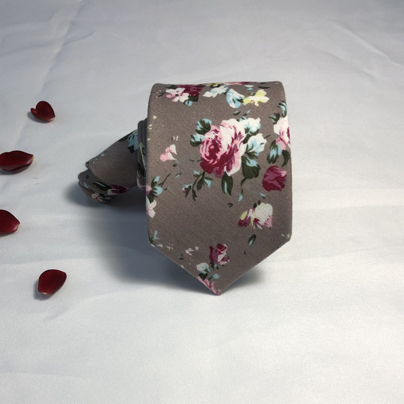 Cotton Printed Tie Narrow Floral Business Casual Tie Can Be Customized Wholesale