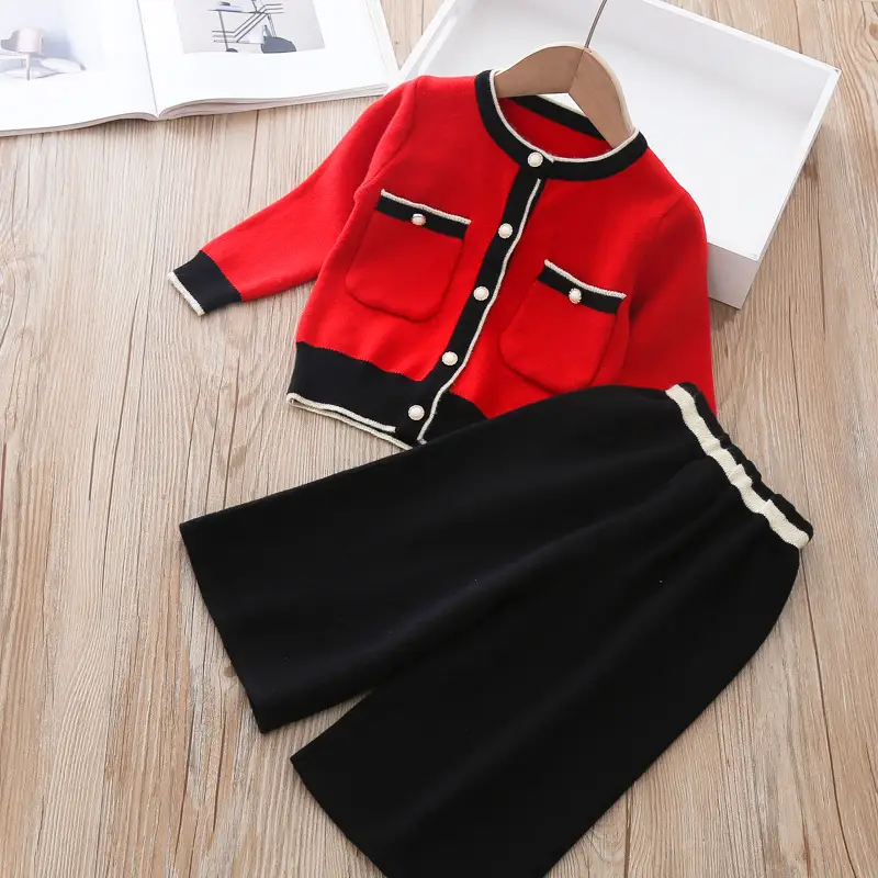 Two-Piece Knitted Cardigan Wide-Leg Trousers