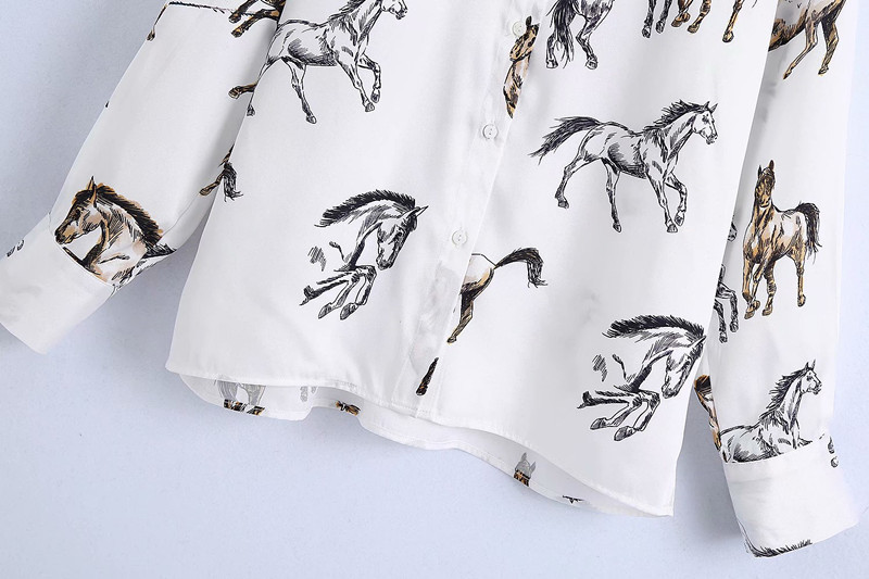 Satin Casual Loose Shirt Female Horse Print Shirt