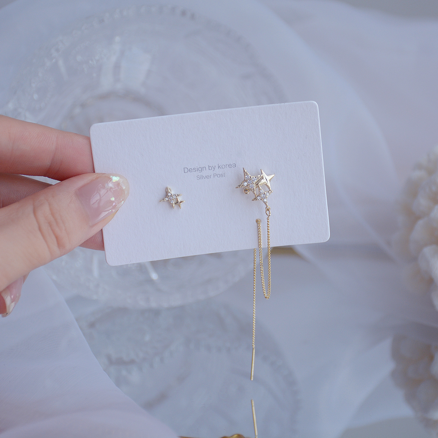 New Micro-Inlaid Zircon Star Asymmetrical Ear Line Temperament One-Piece Ear Bone Clip Fashion Earrings Earrings