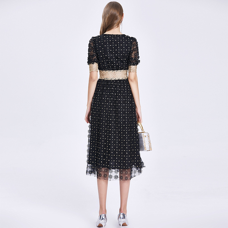  Summer Three-Dimensional Flower Embroidery French Dress