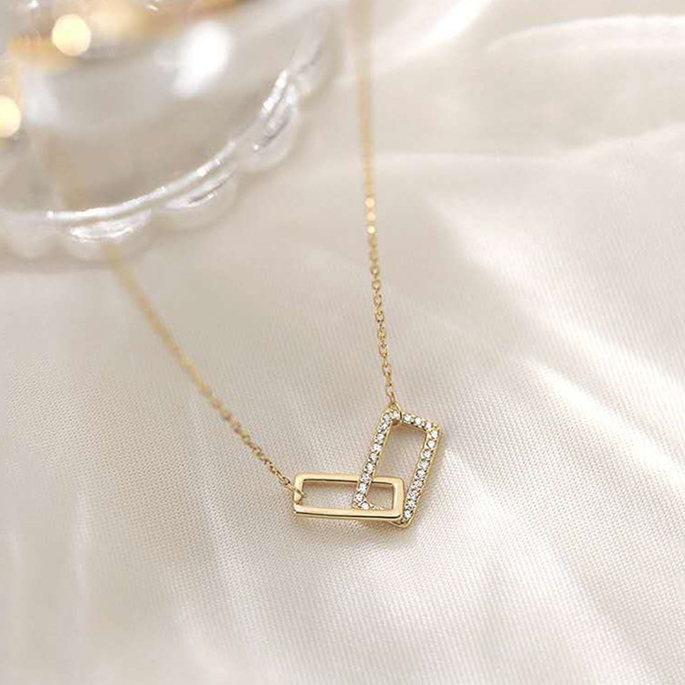 Double Square Necklace Female Niche Design Sense Necklace Female Clavicle Chain